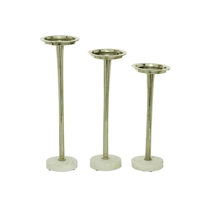 3pc Silver Aluminum Modern Candle Holder
