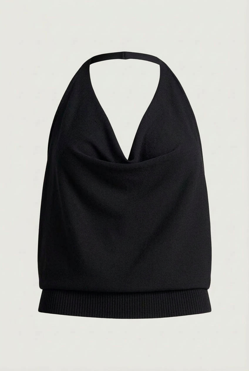 KNIT COWL NECK HALTER TOP