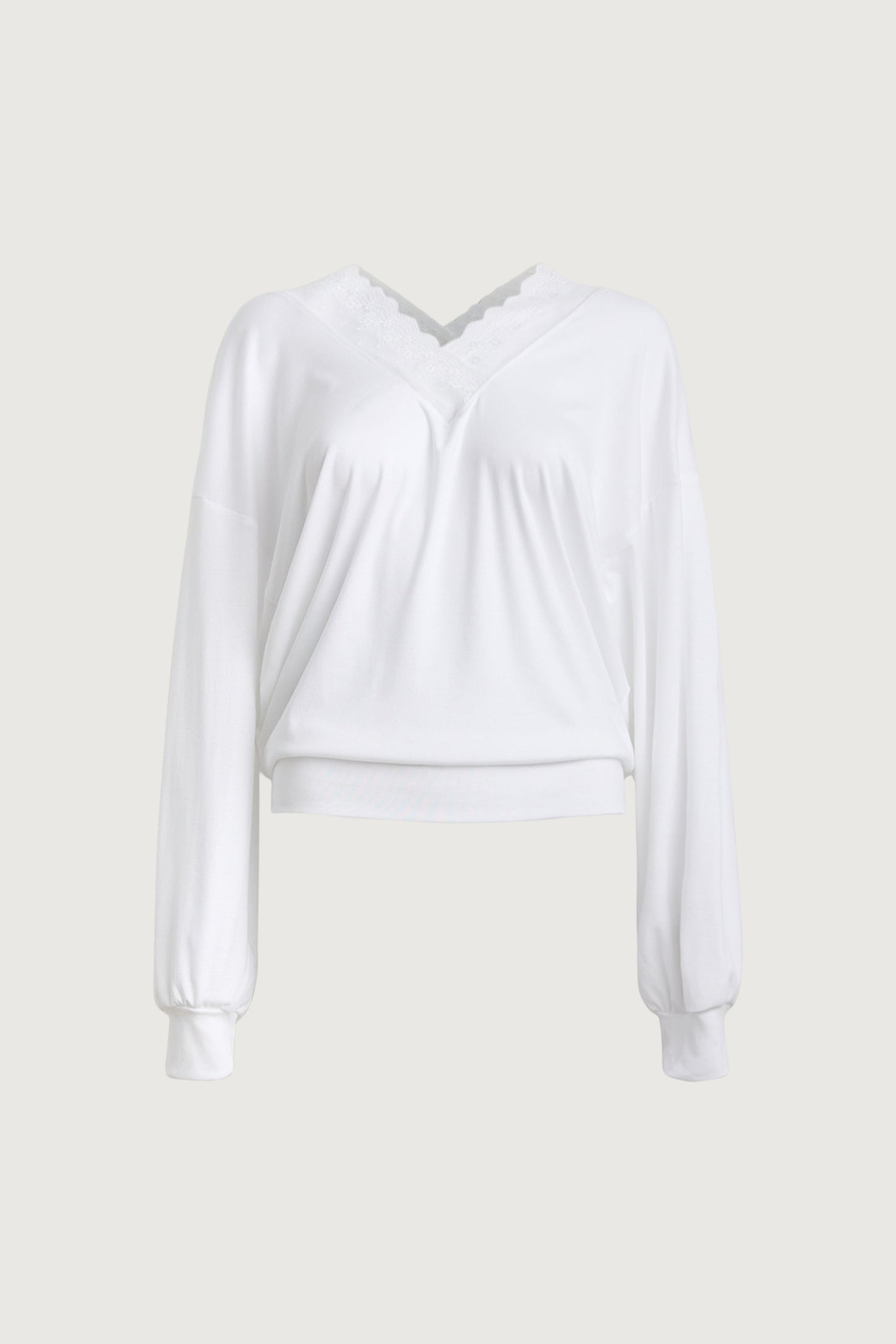 LACE TRIM V-NECK SLOUCHY TOP