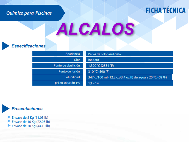 ALCALOS - para subir pH de piscinas - 5 kg