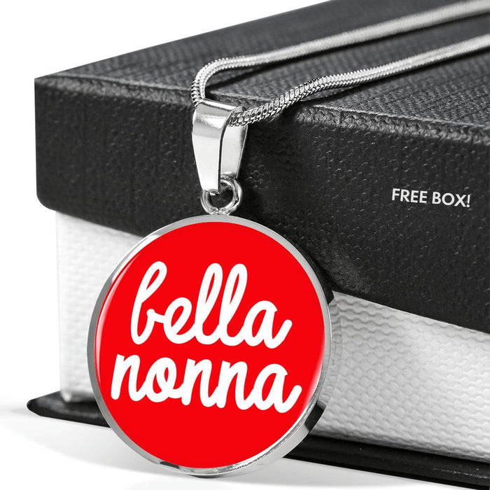 Bella Nonna with Red Circle Pendant Necklace in Gold & Stainless Steel