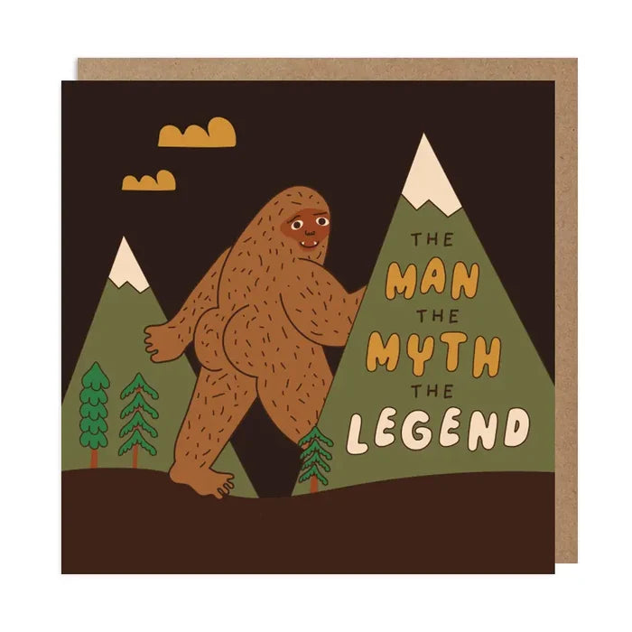 Bigfoot birthday card by Betiobca, “The Man, The Myth, The Legend” – perfect funny cryptid humor for all celebrations!.