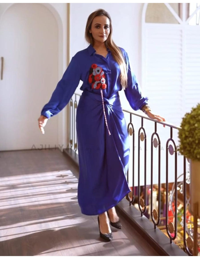 Blue Draped Dress Set