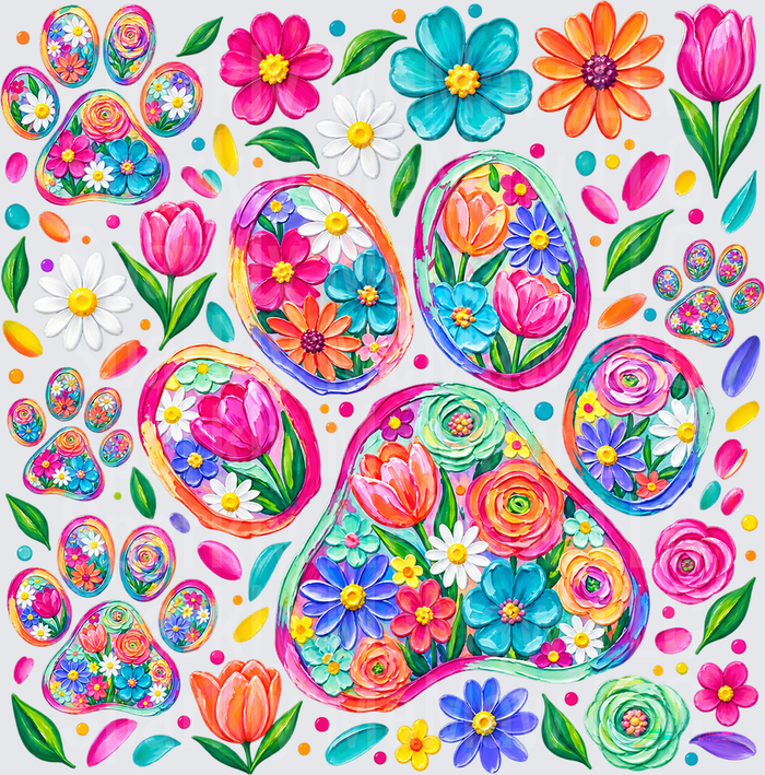 Floral Paw Print Gang Sheet is a 10x10 UV DTF Cut/Peel/Stick Sheet