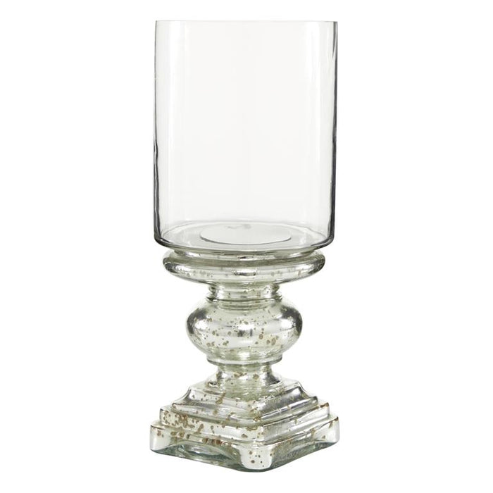 HURRICANE LAMP WITH FAUX MERCURY GLASS FINISH