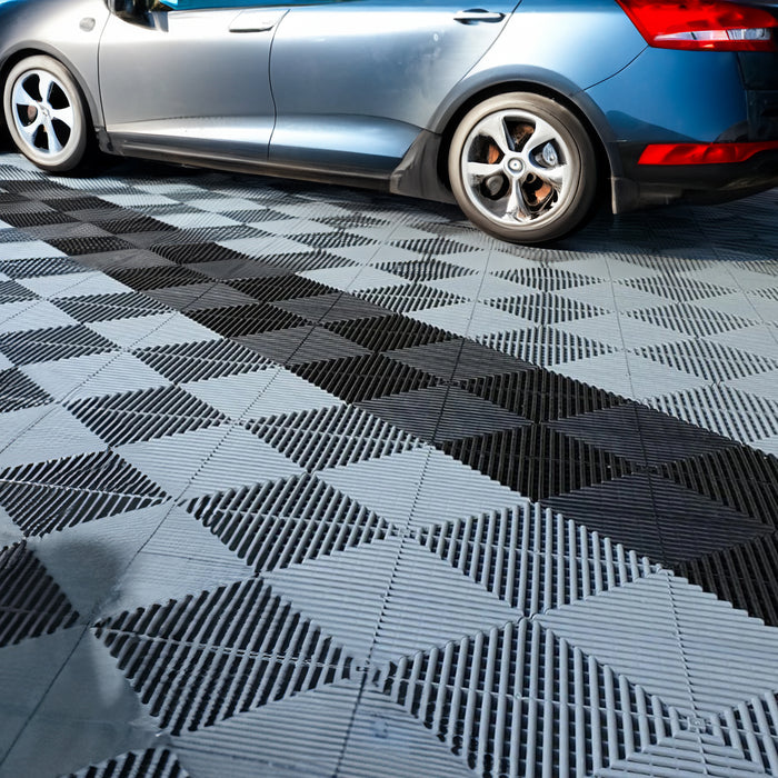 Modular Interlocking Ribbed Vented Garage Floor Tiles - Blue