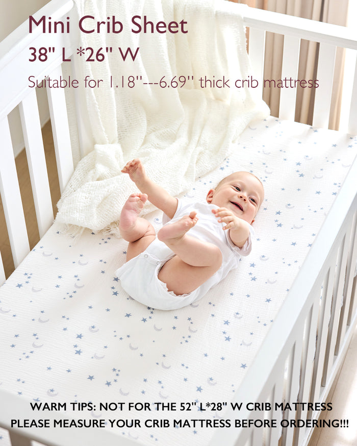 Momcozy Muslin Fitted Crib Sheets - 2 sizes - Blue White Star Moon