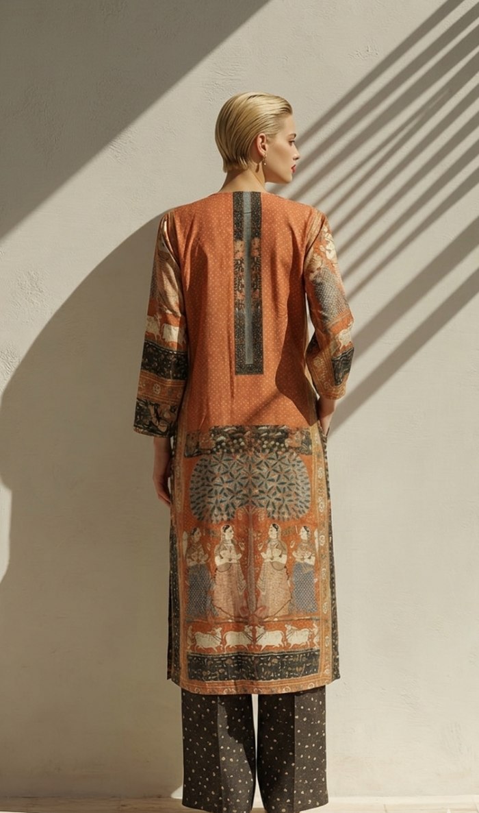 Elegant orange ethnic kurta set