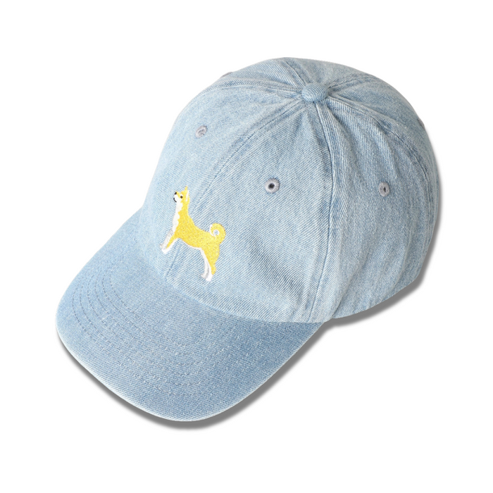 Shiba Dog Embroidered Denim Baseball Cap