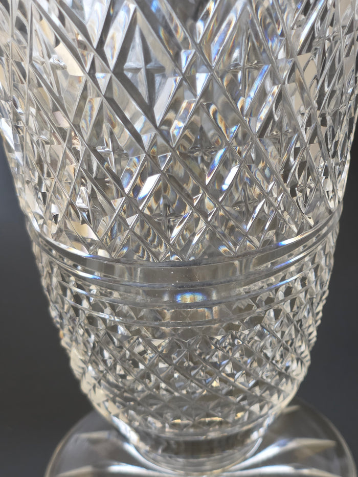 Waterford CUT GLASS signed gegorgan vase footed old cut in Ireland