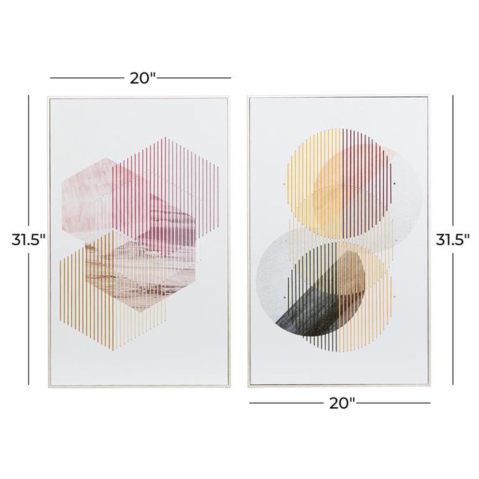 WHITE CANVAS GEOMETRIC HANDMADE FRAMED WALL ART WITH SILVER FRAME