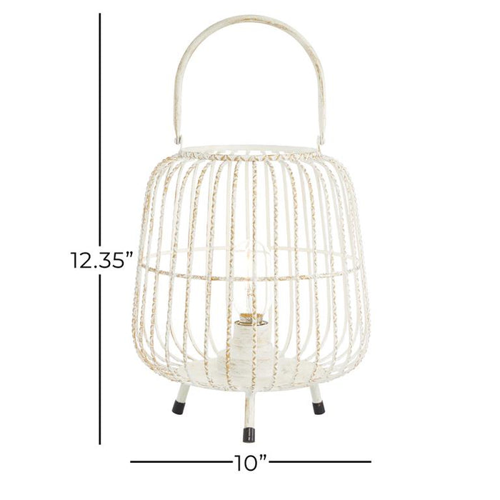 WHITE METAL MODERN CANDLE HOLDER LANTERN