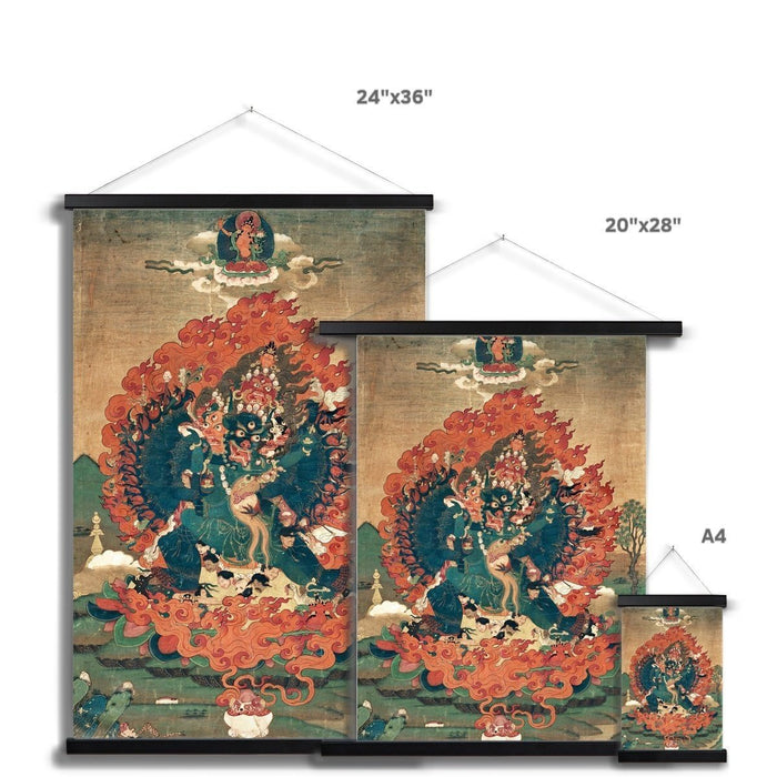 Yamantaka Tibetan Vajrayana Buddhist Wrathful Bardo Bon Tantric Tantra Deity Fine Art Print with Thangka-Style Hanger