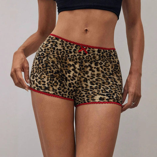 Leopard Print Chic Casual Slim Bow Sexy Shorts