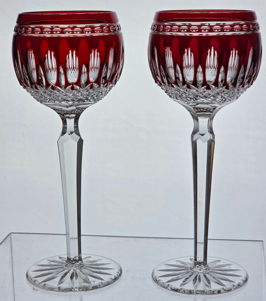 2 Signed Waterford cut to clear clarendon tall hock wine Hand cut