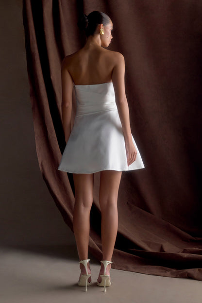 Lora Strapless Satin Mini Dress - White