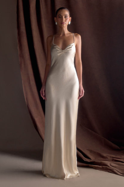 Lilly Sweetheart Satin Maxi Dress - Blush Gold