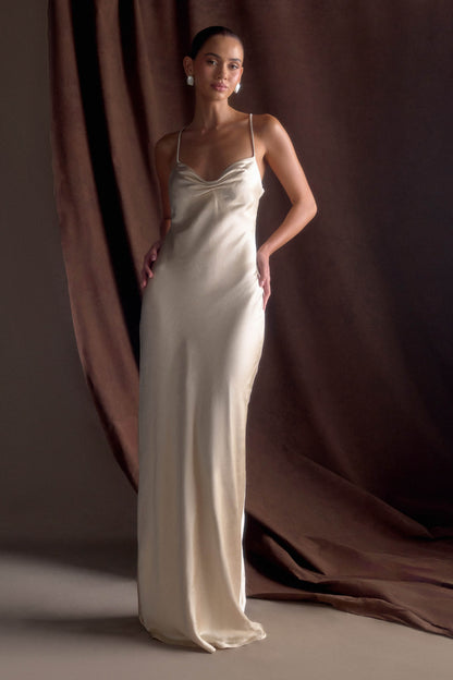 Lilly Sweetheart Satin Maxi Dress - Blush Gold