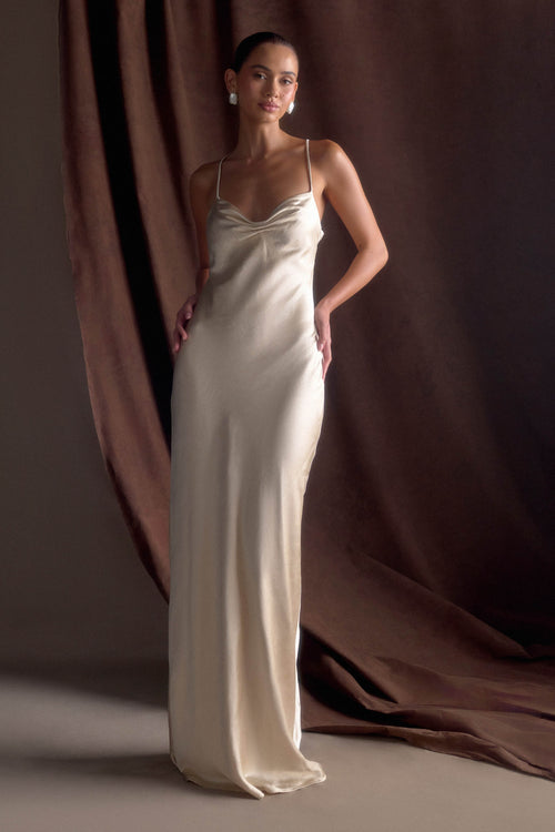 Lilly Sweetheart Satin Maxi Dress - Blush Gold