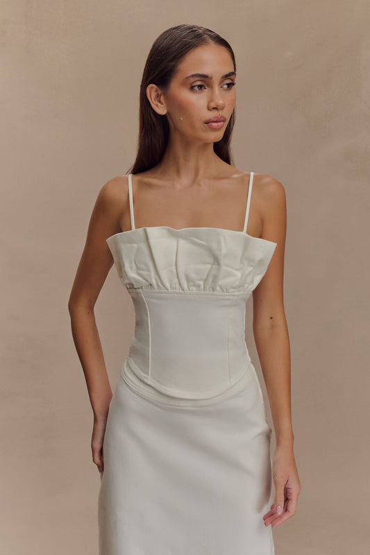 Cecilia Denim Frill Corset - White