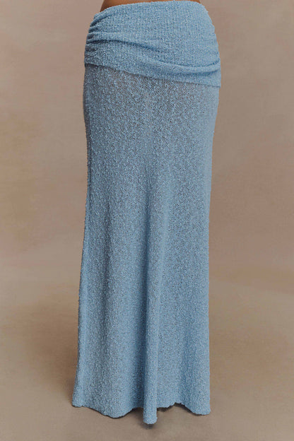 Petra Ruched Knit Maxi Skirt - Light Blue
