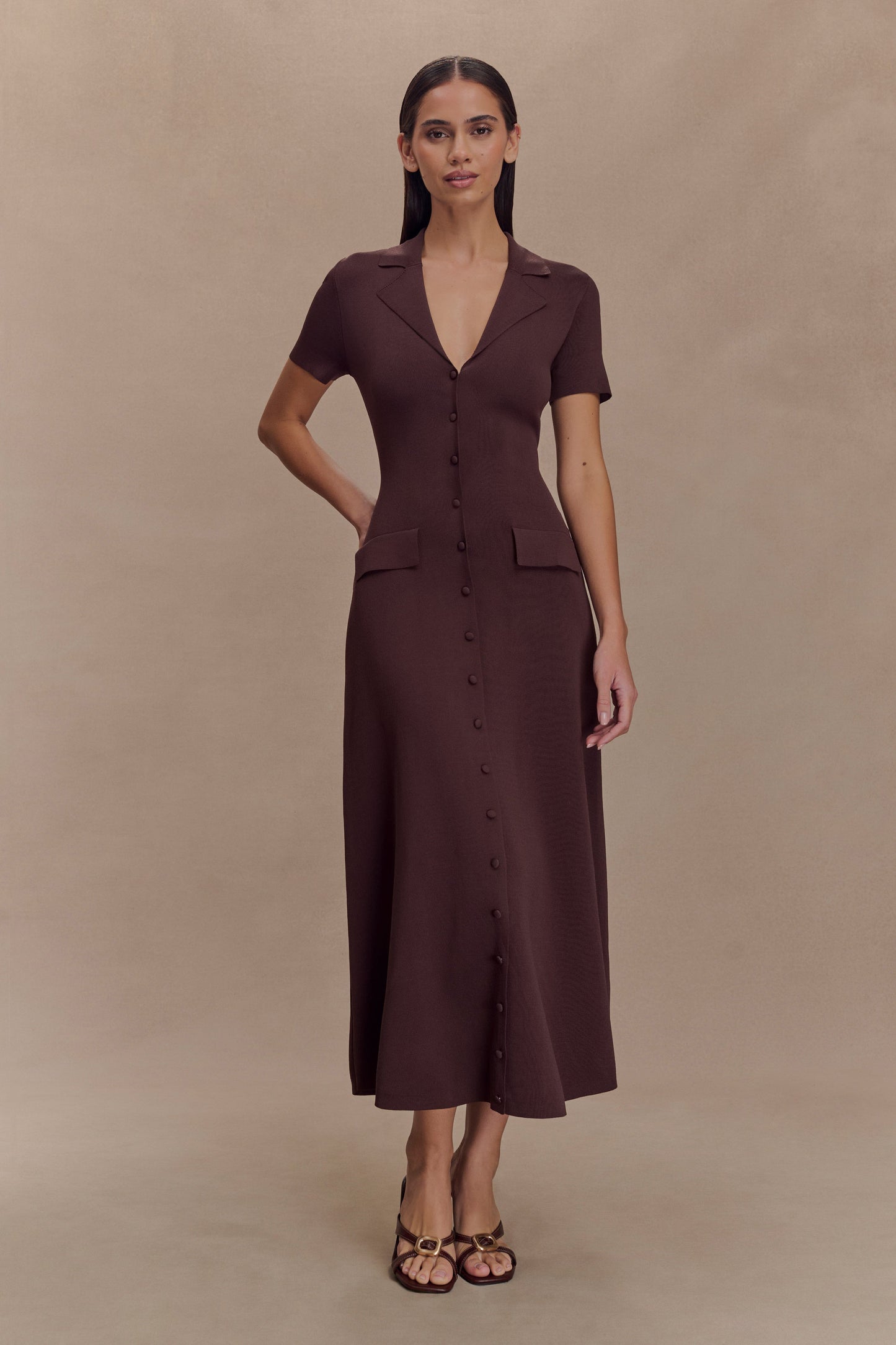 Pearson Short Sleeve Knit Midi Dress - Chocolate