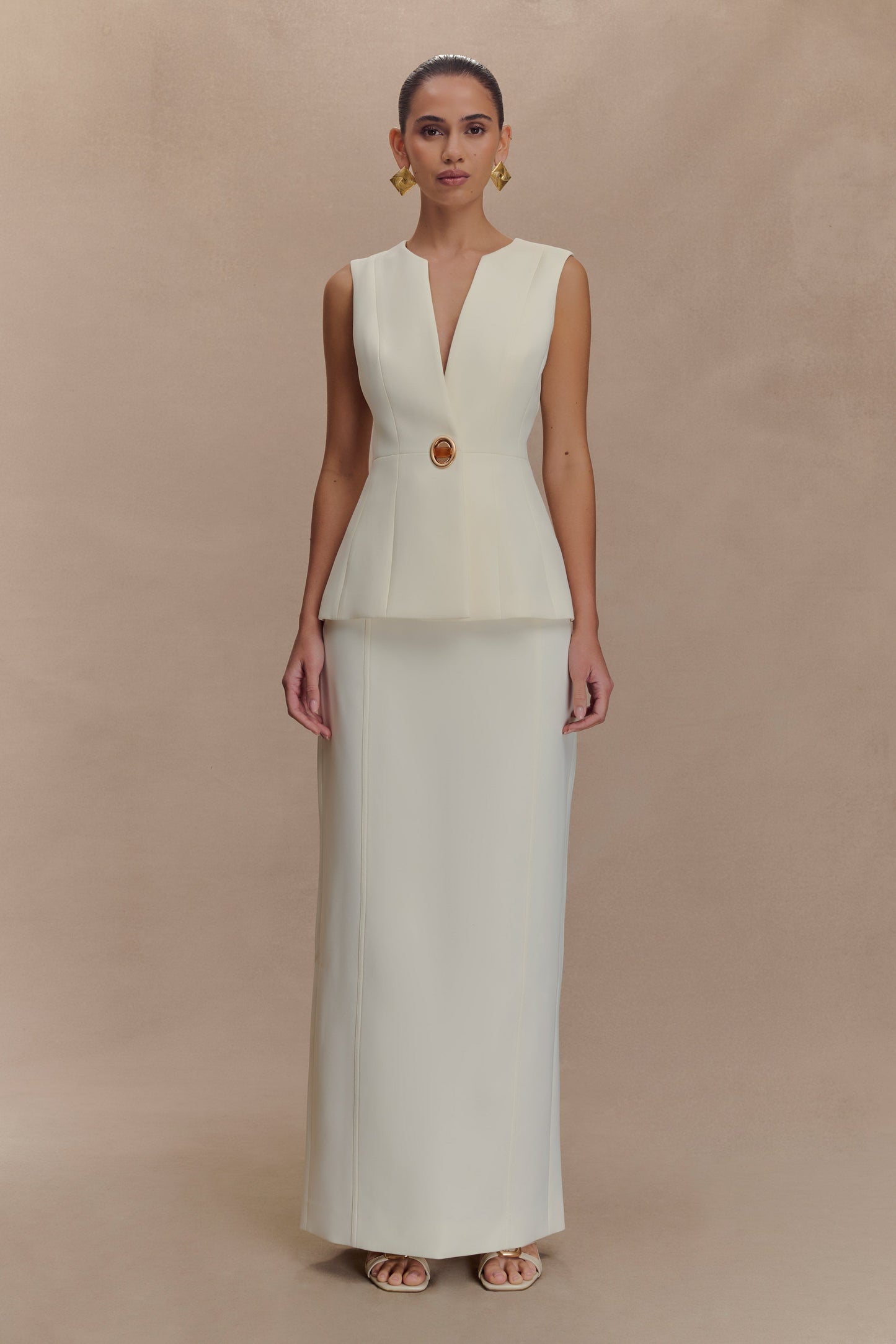 Angelie Suiting Vest Top - Ivory