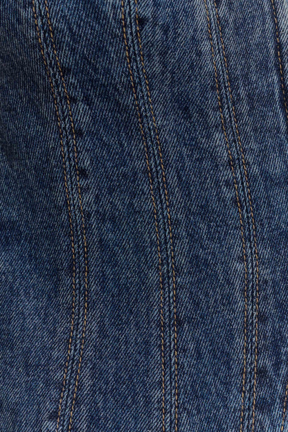 Loretta Cap Sleeve Denim Top - Washed Dark Blue