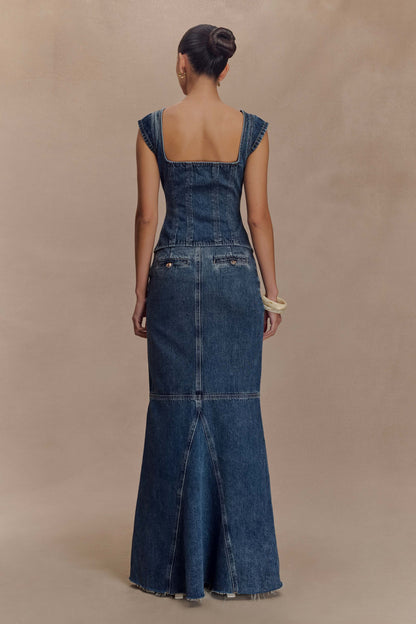 Loretta Denim Maxi Skirt - Washed Dark Blue