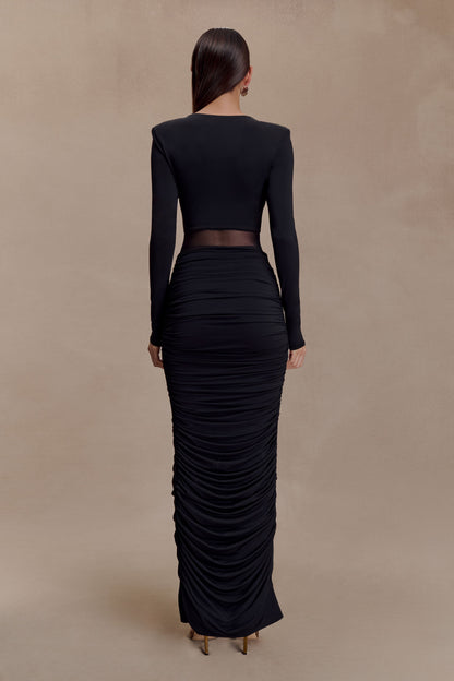 Louanne Slinky Long Sleeve Maxi Dress - Black