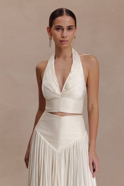 Makena Gathered V Neck Top - Opal White