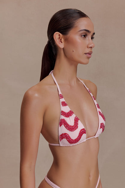 Robyn Beaded Triangle Bikini Top - Pink