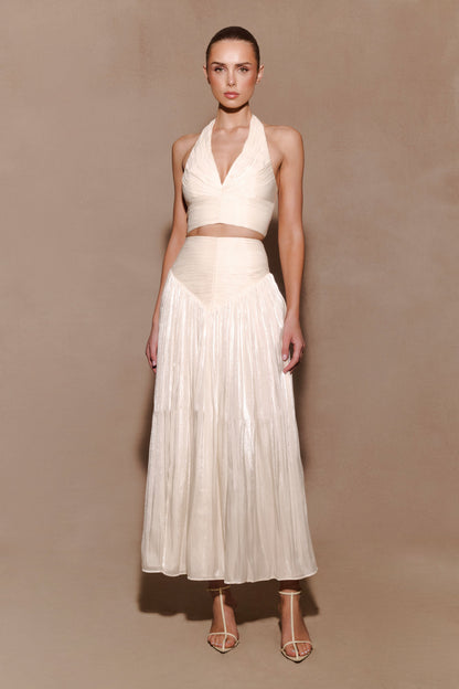 Makena Gathered V Neck Top - Opal White