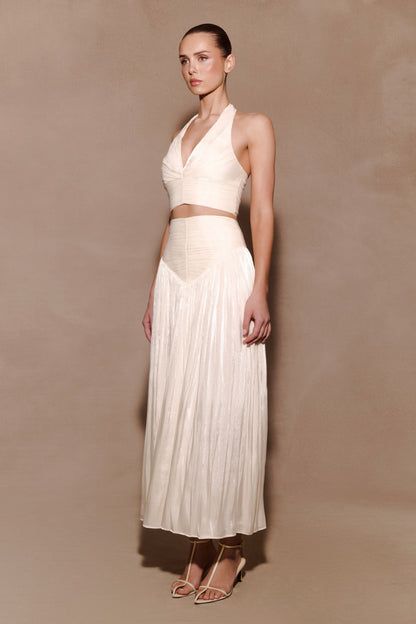 Makena Gathered V Neck Top - Opal White