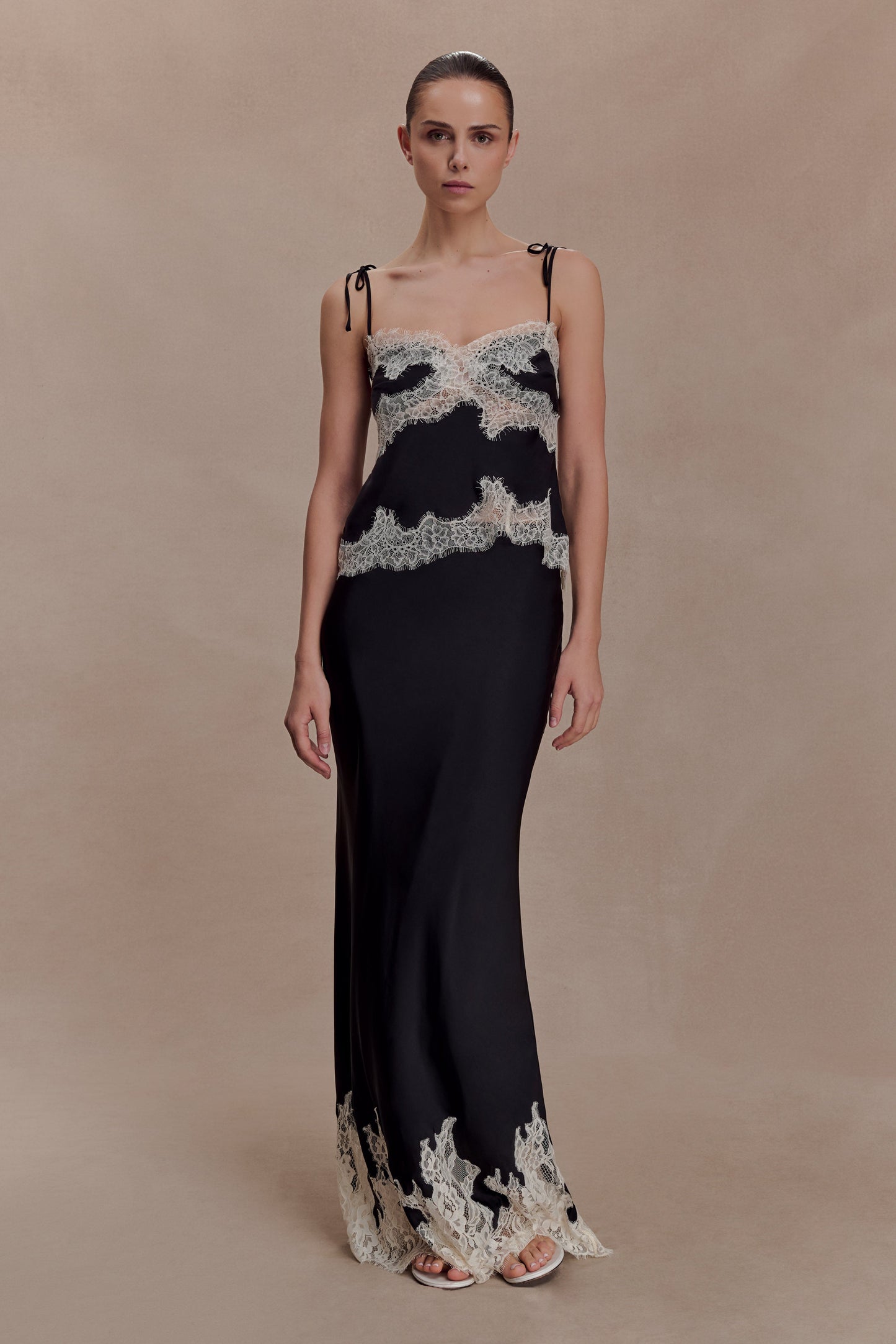 Nina Satin And Lace Camisole - Black/Ivory