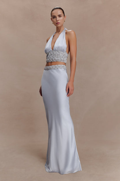 Clementine Chiffon Hand Beaded Maxi Skirt - Pale Blue