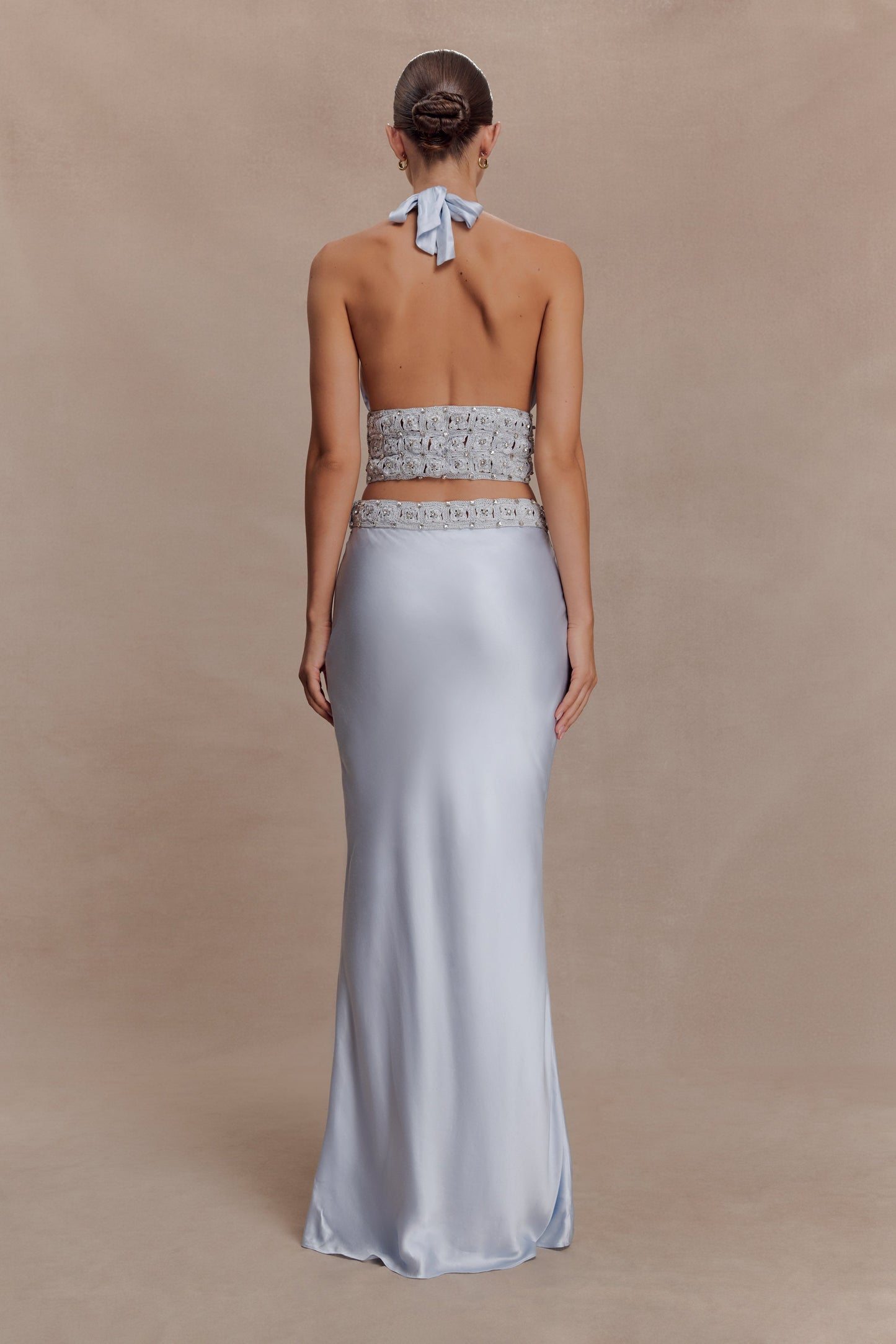 Clementine Chiffon Hand Beaded Top - Pale Blue