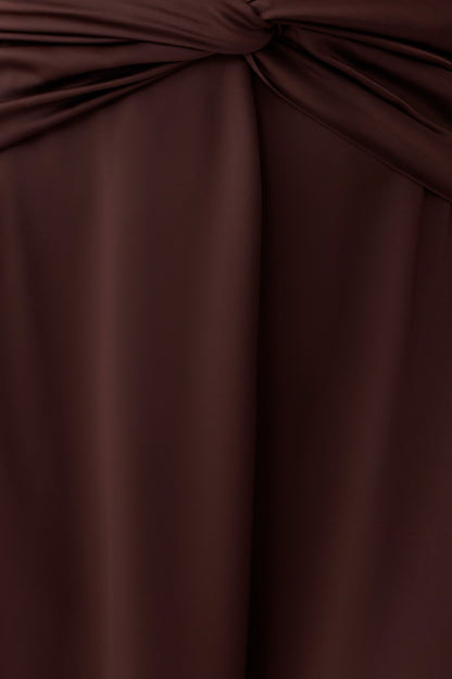 Cyra Plunge Satin Midi Dress - Dark Chocolate