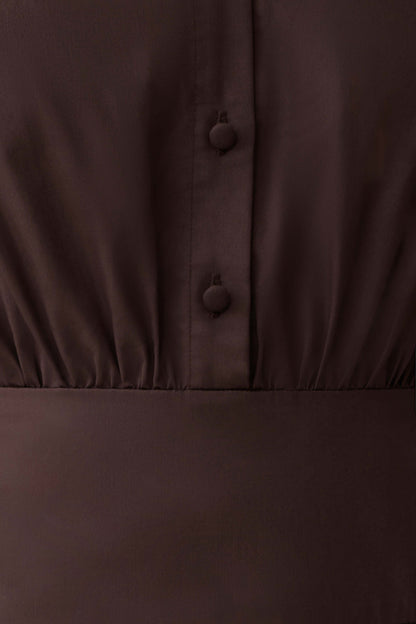 Isolde Long Sleeve Cotton Maxi Dress - Dark Chocolate