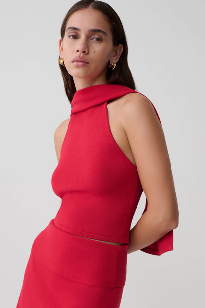 Misty Halter Backless Knit Top - Red