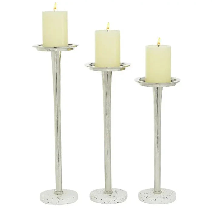 3pc Silver Aluminum Modern Candle Holder