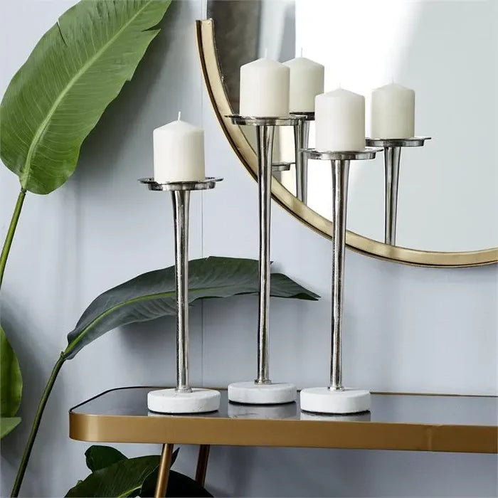 3pc Silver Aluminum Modern Candle Holder