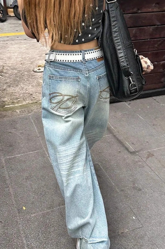 Light Vintage Chic Stitched Pocket Jeans