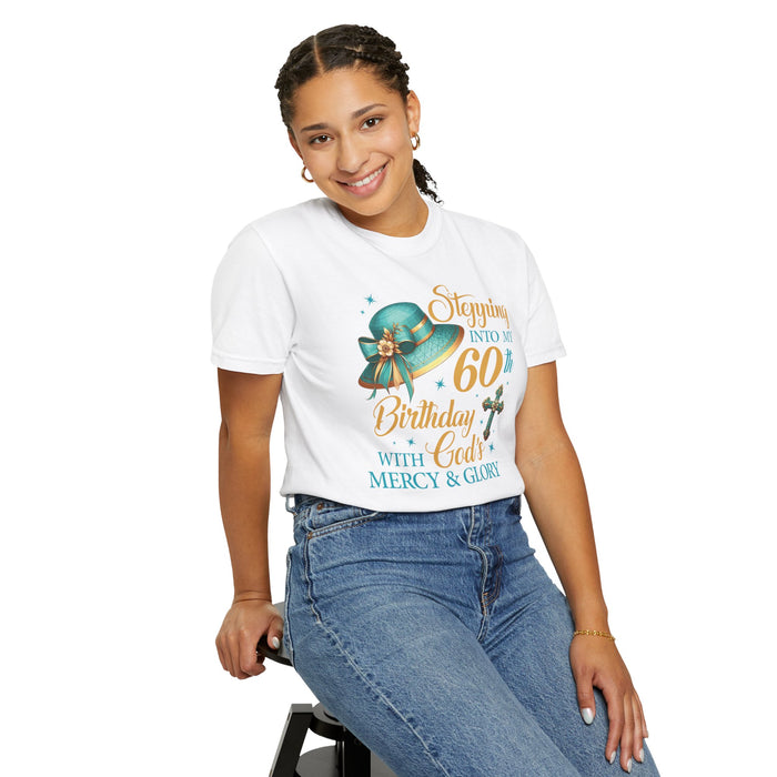 60th Birthday Christian T-Shirt — "Stepping Into My 60th Birthday with God's Mercy & Glory"