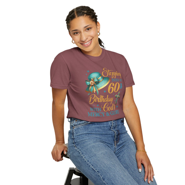 60th Birthday Christian T-Shirt — "Stepping Into My 60th Birthday with God's Mercy & Glory"