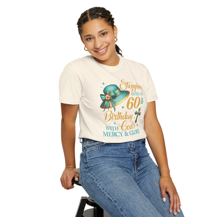 60th Birthday Christian T-Shirt — "Stepping Into My 60th Birthday with God's Mercy & Glory"