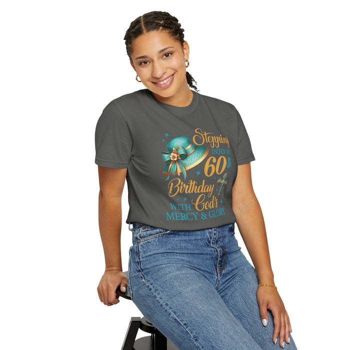 60th Birthday Christian T-Shirt — "Stepping Into My 60th Birthday with God's Mercy & Glory"