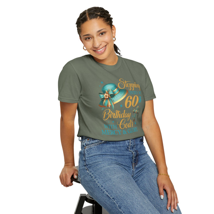 60th Birthday Christian T-Shirt — "Stepping Into My 60th Birthday with God's Mercy & Glory"