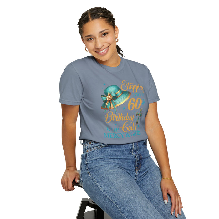 60th Birthday Christian T-Shirt — "Stepping Into My 60th Birthday with God's Mercy & Glory"