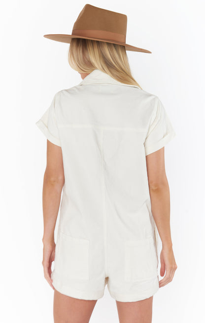 Range Zip Up Romper ~ Cream Corduroy